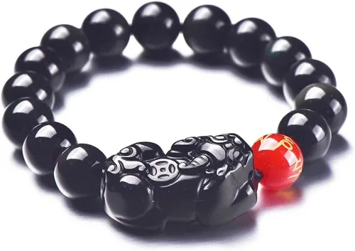 Miniatura 8 de Pulsera de obsidiana negra, pulsera de obsidiana negra Feng Shui para mujeres y hombres, pulsera elástica de obsidiana con piedra de ojo de tigre