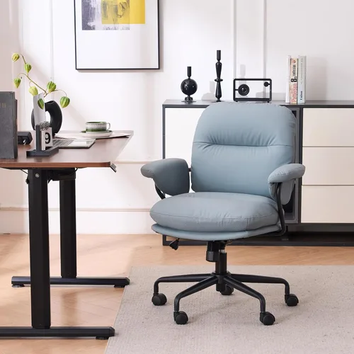 Miniatura 9 de Sillas ergonómicas de oficina en casa, silla de oficina de piel, cómoda silla de oficina con reposabrazos acolchados, silla de computadora cómoda