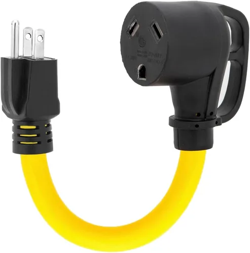Nema 5-15P a TT-30R Cable adaptador de corriente, 15A macho doméstico a 30A remolque hembra adaptador en ángulo, STW 10AWG Longitud = 1 pie