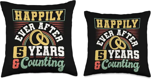 Miniatura 3 de Married Couples Matching Apparel JM0 5th Wedding Anniversary Happily Ever After 5 Years and Throw Pillow, 16x16, Multicolor