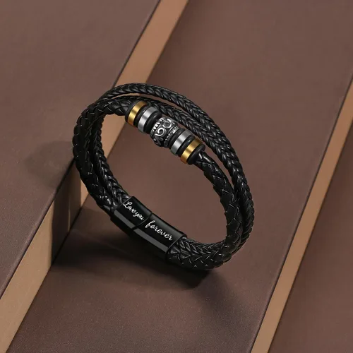 Miniatura 4 de JoycuFF Men Leather Bracelet Gifts for Birthday Christmast Braided Bracelet for Boyfriend Son Grandson Brother Son 7.58.59 inches Wristband