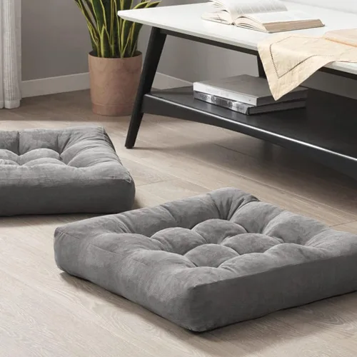 Juego de 2 almohadas de suelo de meditación, almohadas cuadradas grandes para adultos, cojín de pana copetuda para sala de estar de tatami, gris, 22