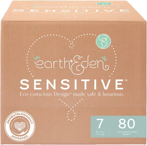Earth & Eden Pañales para bebé sensibles, talla 7 (80 unidades), pañales ecológicos e hipoalergénicos, sin productos químicos agresivos, cómodos y