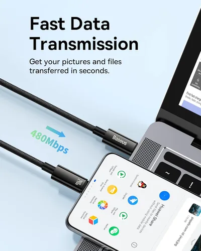Miniatura 6 de Baseus Cable USB C, 240 W PD 5A de carga rápida USBC a USBC, cable de carga tipo C de aleación de zinc trenzado para iPhone 16 15 Pro/Plus/Pro Max