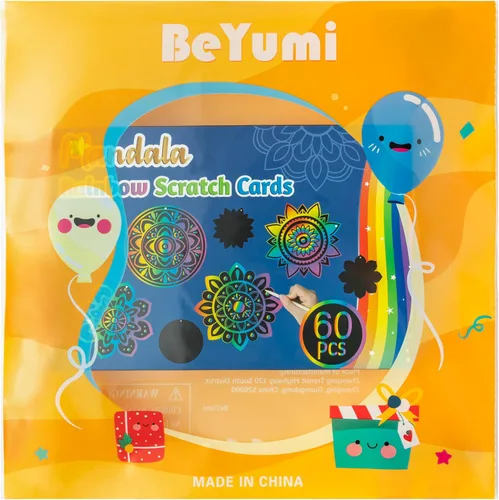 Miniatura 6 de BeYumi Diwali - Juego de 60 tarjetas para rascar con mandala, para niños, para manualidades, papel mágico para rascar, para colgar, adornos florales