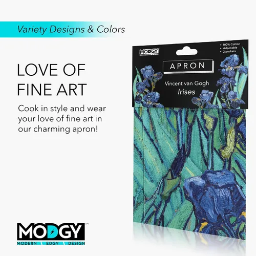 Miniatura 5 de MODGY Delantal con bolsillos para mujer, algodón, hornear, cocinar, Van Gogh Irises