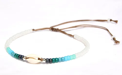 Miniatura 9 de Tobillera de concha para mujeres, pulsera de tobillo con cuentas de concha cowrie natural ajustable e impermeable, cuentas azul turquesa aqua