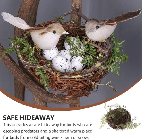 Miniatura 4 de Nido artificial para pájaros con huevos, pájaros, ramita de ratán natural, adorno para casa, accesorios para fotos para decoración