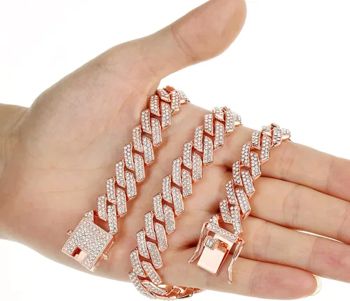 Miniatura 6 de Saintda Cadena de eslabones cubanos para hombres y mujeres, collar cubano de Miami, cadena de diamantes brillantes, joyería de hip hop con caja