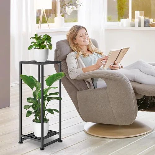 Miniatura 2 de LUBORN Soporte para Plantas de Interior y Exterior, Soportes de Plantas de Hierro Forjado de 2 Niveles Soporte Pedestal de Metal Resistente Soporte