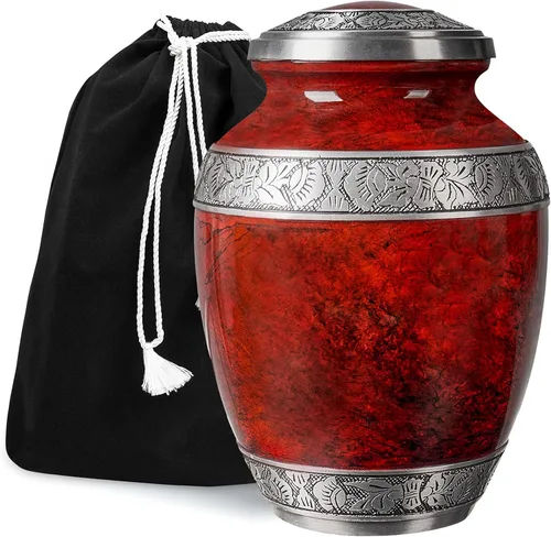 GSM Brands Urna de cremación para cenizas humanas adultas, monumento funerario grande hecho a mano, color rojo (aluminio, 9.6 x 6.8 pulgadas)