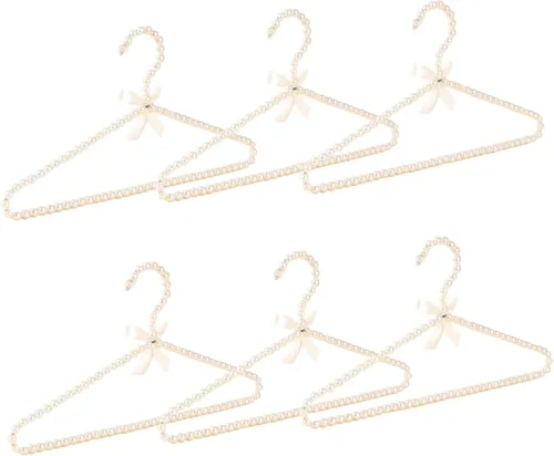 Miniatura 6 de Juego de 6 perchas de perlas para colgar ropa para bodas, damas de honor, para vestidos de boda, perchas estándar de perlas (negro, 6)