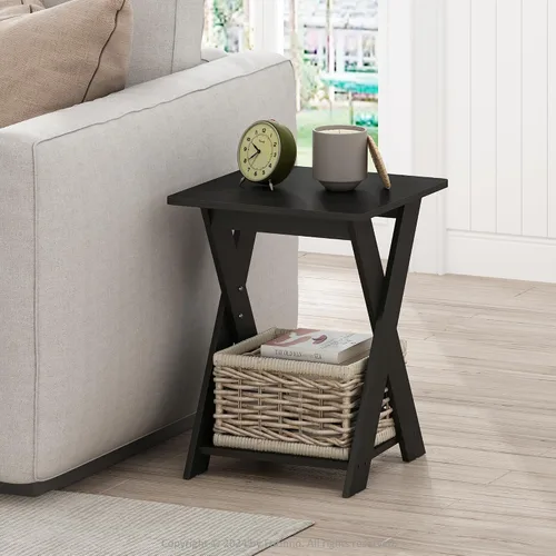 Miniatura 14 de FURINNO - Mesita auxiliar de diseño sencillo Roble Francés/Negro