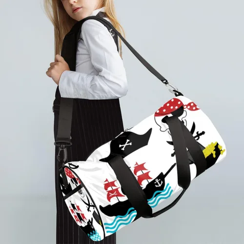 Miniatura 3 de Bolsa de lona pirata de calavera con correa desmontable para el hombro, bolsa deportiva para gimnasio, bolsa deportiva para estudiantes, 17.6 x 9 x