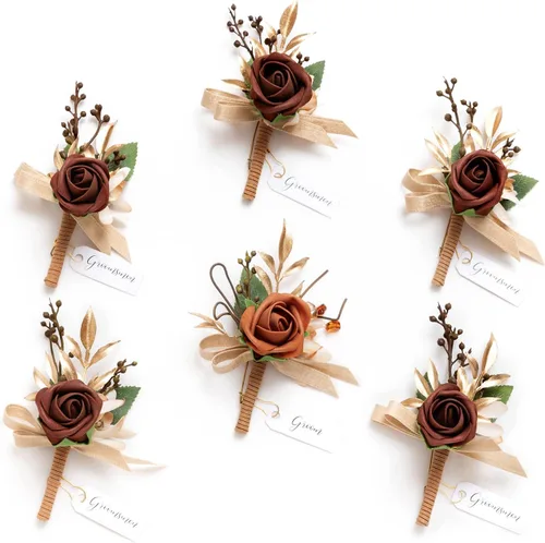 Miniatura 50 de Ling's Moment Boutonniere para Hombres Boda, Juego de 6, Novio y Padrinos Boutonniere para Boda Regreso a Casa Halloween Ceremonia Aniversario, Cena