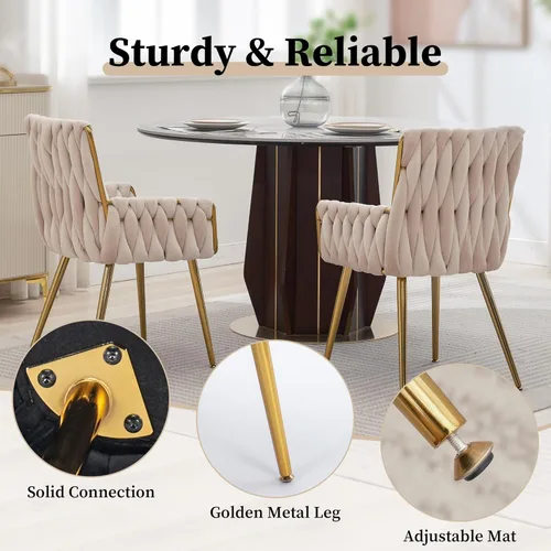 Miniatura 7 de ABET Silla de escritorio de oficina sin ruedas, silla de tocador de terciopelo tejido con respaldo y reposabrazos, cómoda y tapizada con patas