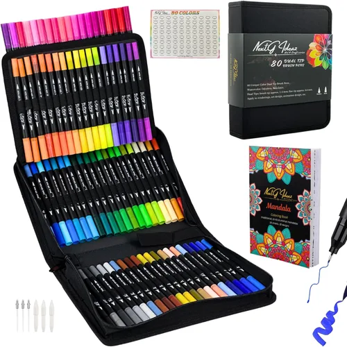 Rotuladores artísticos de doble punta, 80 colores únicos, tinta a base de agua, punta fina y punta de pincel para adultos amantes de las artes,