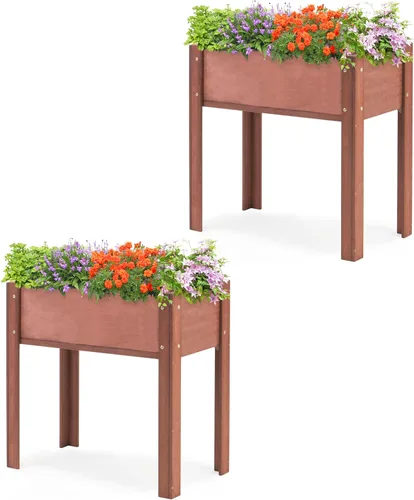 Miniatura 14 de Cama de jardín elevada con patas (31 x 16 x 31 pulgadas), maceta elevada de madera maciza para exteriores Gris