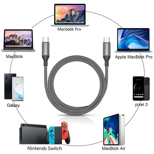 Miniatura 6 de AkoaDa - Cable USB-C a USB-C de 100 W de 10 pies Gris