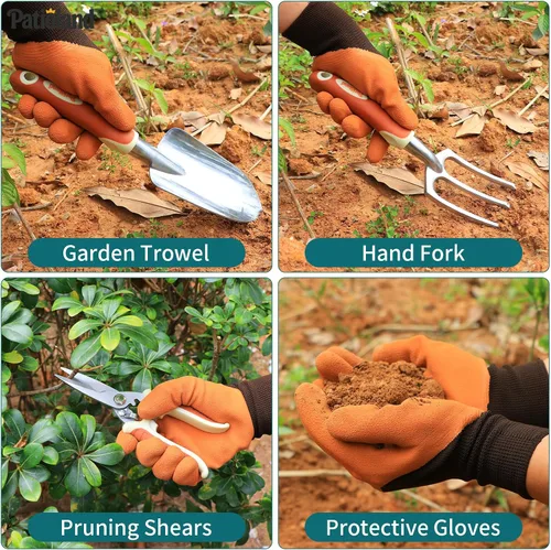 Miniatura 3 de Juego de herramientas de jardín de 4 piezas, mango ergonómico, kit de herramientas de jardín con paleta resistente, tenedor de mano, tijeras