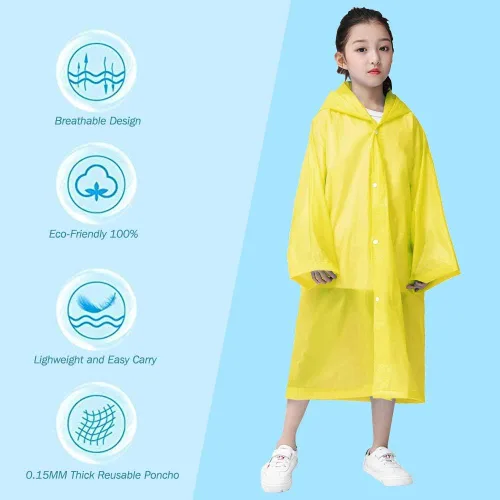 Miniatura 5 de Poncho de lluvia para niños Impermeable, Paquete de 2-5 Abrigos de lluvia reutilizables de EVA para niños y niñas de 6-14 años, Equipo de chaquetas