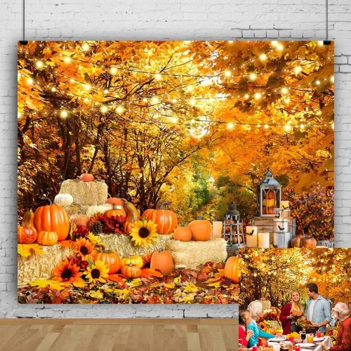 Miniatura 25 de Telón de fondo de paisaje de bosque otoñal para fotografía, paisaje de otoño, hojas de día de Acción de Gracias, calabaza, girasol, fondo
