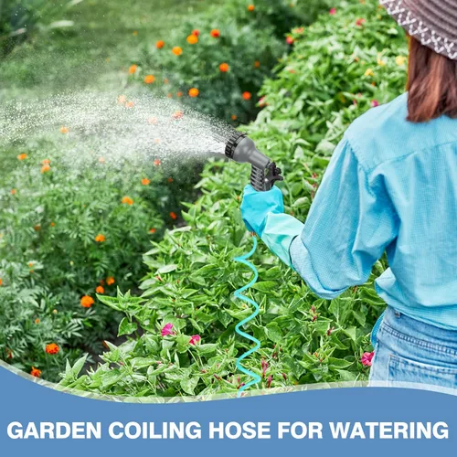 Miniatura 7 de Manguera de jardín enrollada ligera de 25 pies 3/8" EVA flexible con 7 boquillas multifunción y conectores de latón para riego de jardín, plantas
