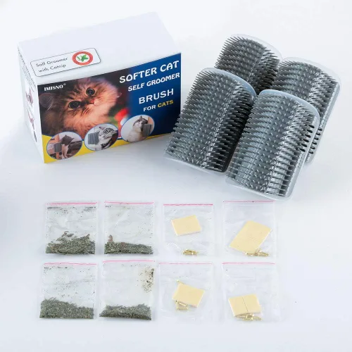 Miniatura 6 de Peine de masaje de esquina de pared para gatos, cepillo masajeador perfecto con hierba gatera (4 unidades, gris)
