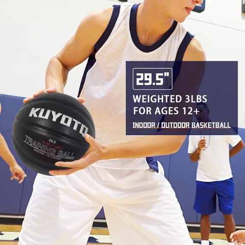 Miniatura 4 de KUYOTQ 3LBS/3.3LBS/2.2LBS Weighted Heavy Training Basketball 29.5/28.5" in and Outdoor Improving Handling Dribbling Passing Rebounding Skill Negro