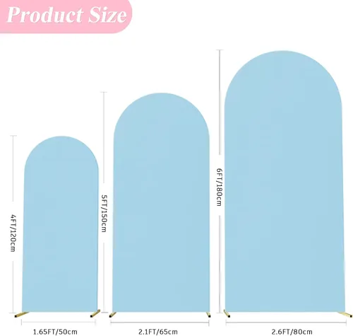 Miniatura 2 de Putros Fundas de arco de boda de 4 pies, 5 pies, 6 pies en azul polvoriento, Spandex ajustado con parte superior redonda Chiara, soporte para telón