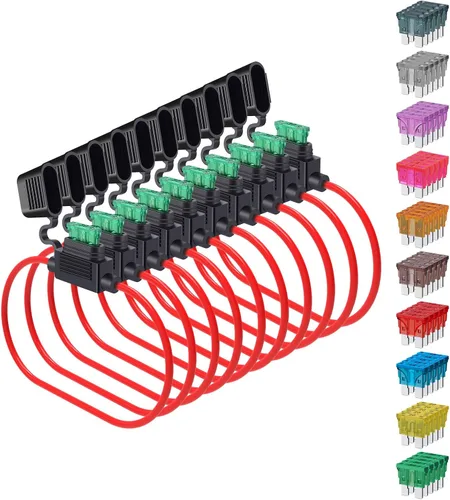 SIM&NAT - Soporte de fusible de calibre 14 ATC/ATO, 10 paquetes de portafusibles de hoja automotriz en línea con 50 fusibles estándar para