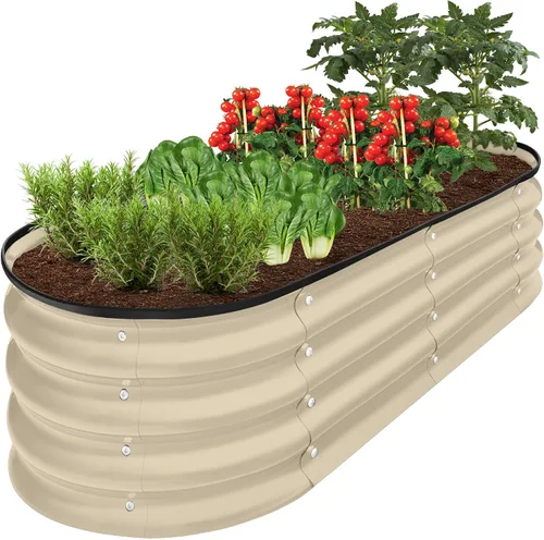 Miniatura 10 de Best Choice Products Cama de jardín elevada de metal para exteriores de 8 x 2 x 1 pies, maceta ovalada de raíces profundas para verduras, flores