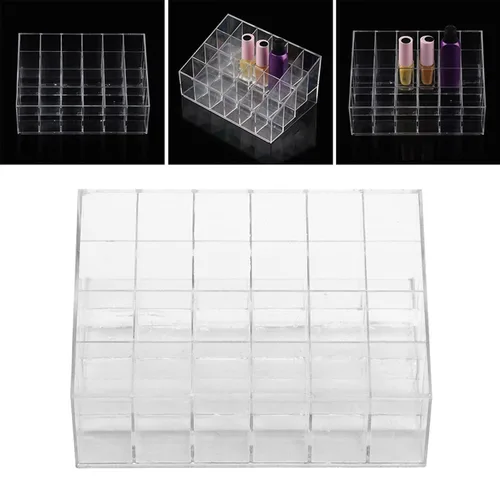 Miniatura 5 de Transparent Lipstick Holder Plastic Makeup Organizer 24 Grids Nail Polish Storage for Home and Salons