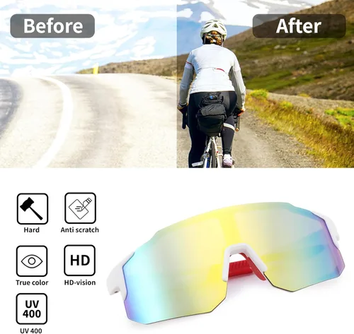 Miniatura 5 de FEISEDY Gafas de sol deportivas para hombres, mujeres y adolescentes - Béisbol, ciclismo, ciclismo UV400 protección B2388 002-blanco Glod