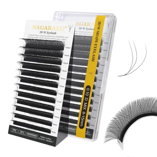 Miniatura 233 de NAGARAKU Extensiones de pestañas Double Tips 4D W, suministros con puntas dobles, gruesas con rizado D de 0.07 mm, bandeja mixta 8-15 mm, 0.07-D