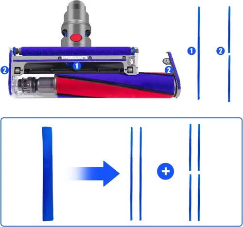 Miniatura 5 de Tira de felpa compatible con Dyson V6 V7 V8 V10 V11 cabezal limpiador de rodillos suaves, tira de felpa de cepillo azul, tira inferior, tiras