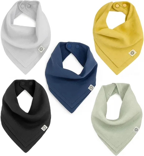 Miniatura 13 de Kishu Baby Indi GOTS - Juego de baberos de muselina orgánica para bebé, juego de baberos reversibles de 4 vías