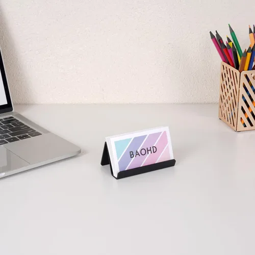 Miniatura 2 de Tarjetero negro para escritorio, organizador moderno de metal para tarjetas de nombre de negocios, con capacidad para hasta 40 tarjetas
