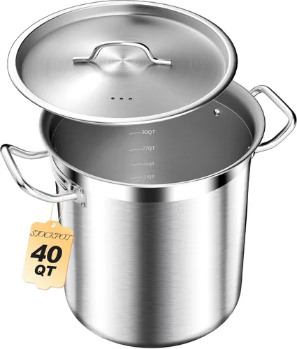Miniatura 10 de STOCKPOT Olla de sopa de 20 cuartos de galón con tapa, olla de acero inoxidable, olla de cocina resistente para sopa, pasta, guiso, apta