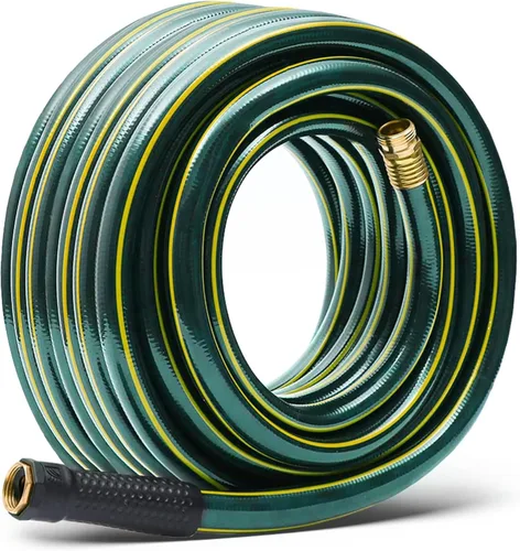 Solution4Patio - Manguera de jardín larga verde de 3/4 pulgadas x 50 pies - Sin torceduras, sin fugas, accesorios macho/hembra - Tubo de agua
