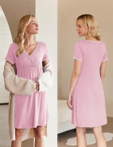 Miniatura 3 de Ekouaer - Camisón de dormir de manga corta 3 en 1 para mujer, plisado, para lactancia, parto y maternidad, tallas S-XXL