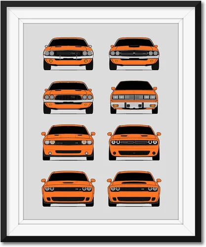 Miniatura 15 de Custom Car Posters Póster hecho a mano compatible con Dodge Challenger Generations e impresión de Challenger SRT, multicolor, impresión metálica