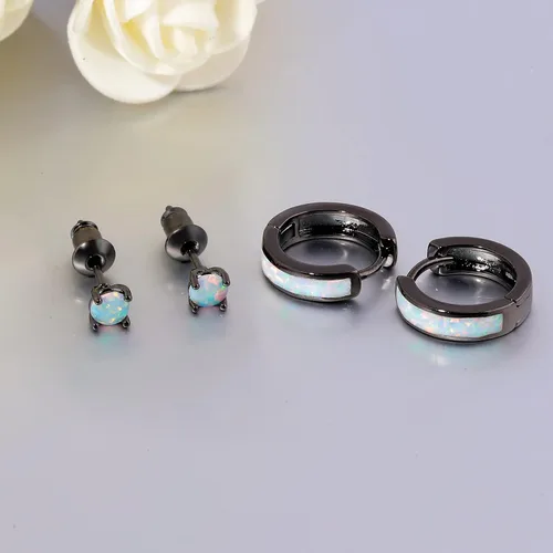 Miniatura 12 de CiNily Aretes Huggie de ópalo con bisagras, chapados en oro, hipoalergénicos, pequeños aretes de aro para mujeres, adolescentes, niñas, hombres