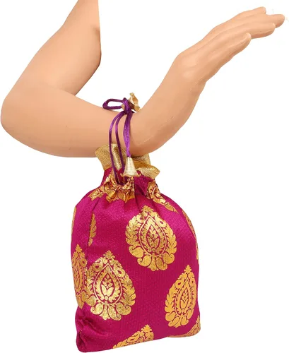 Miniatura 5 de Touchstone Preciosas bolsas de regalo reutilizables, respetuosas con el medio ambiente, brocado de cachemira con cordón grande para cumpleaños