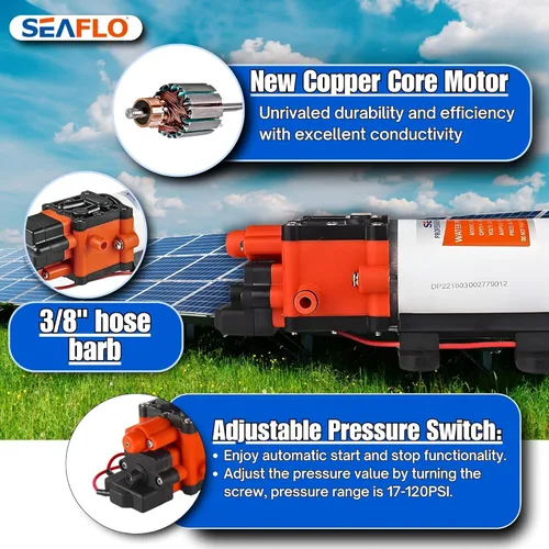 Miniatura 4 de SEAFLO Bomba de agua de la serie 22 - 12V, 1,3 GPM, 100 PSI - Bomba de presión de agua de diafragma bajo demanda para aplicaciones marinas, RV