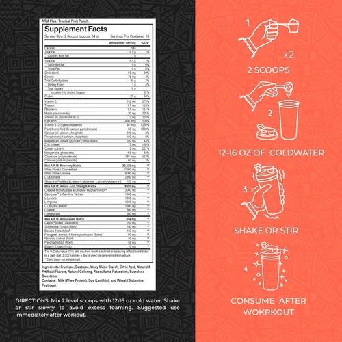 Miniatura 2 de Max Muscle Arm Plus+ - Matriz de recuperación anabólica 0.88 oz de proteína, 0.28 oz de Bcaas, 0.11 oz de monohidrato de creatina Proteína