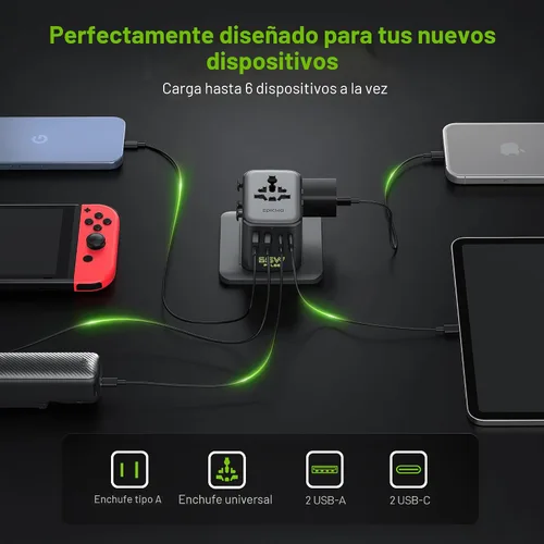 Miniatura 4 de Epicka Pulse Duo - Adaptador de viaje universal de 65 W, adaptador de corriente internacional con PD y QC 3.0 de carga rápida para 2 dispositivos