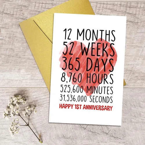 Miniatura 5 de Qiliji Tarjeta de feliz primer aniversario para él y ella, tarjeta de felicitación de aniversario de boda, divertida tarjeta de aniversario de un