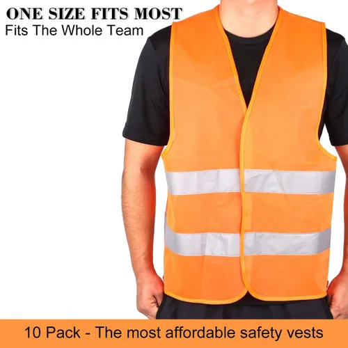Miniatura 4 de DUSKCOVE Paquete de 10 chalecos de seguridad de alta visibilidad con 2 tiras reflectantes Hi Vis para hombres y mujeres, chalecos de construcción
