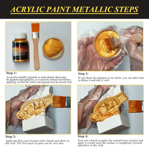 Miniatura 3 de Wadities Pintura Acrílica Metálica, 3 piezas de 13.5oz(375g) Oro, Plata y Bronce, Pintura de Hoja de Oro para Arte, Ideal para Lienzo, Madera
